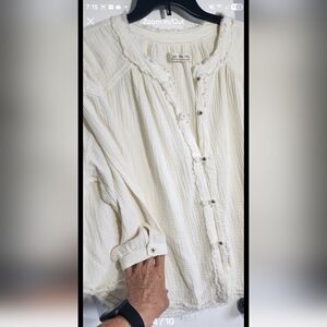 Free People Top We The Free cream Sz XS loose fit waffle knit frayed button up